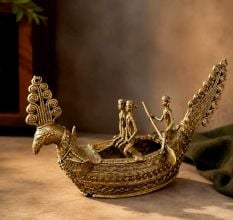 Handcrafted Brass Dhokra Peacock Boat Sculpture